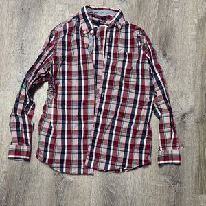 Nautica Men's Red and Blue Plaid Shirt